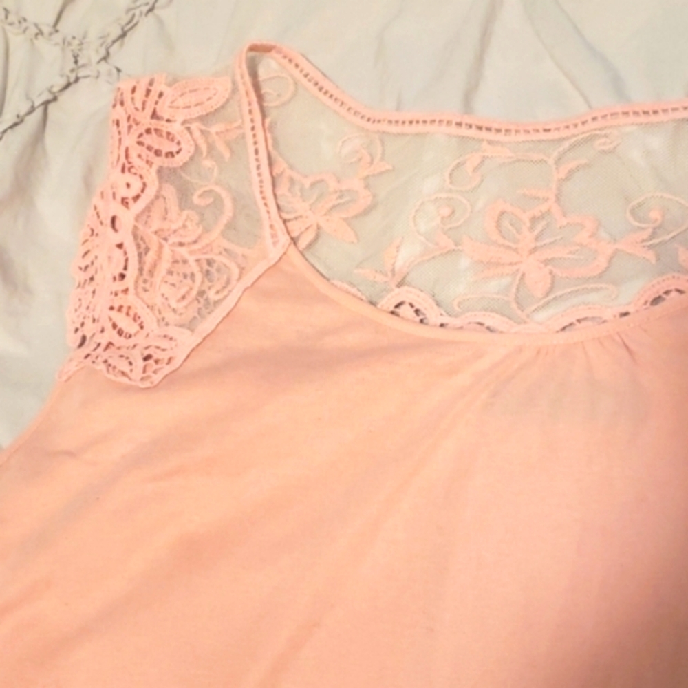Ana JCPENNEY Lace Crocheted Coral Pink Tank 3X Ruffle Edge light weight Fall - Picture 2 of 5